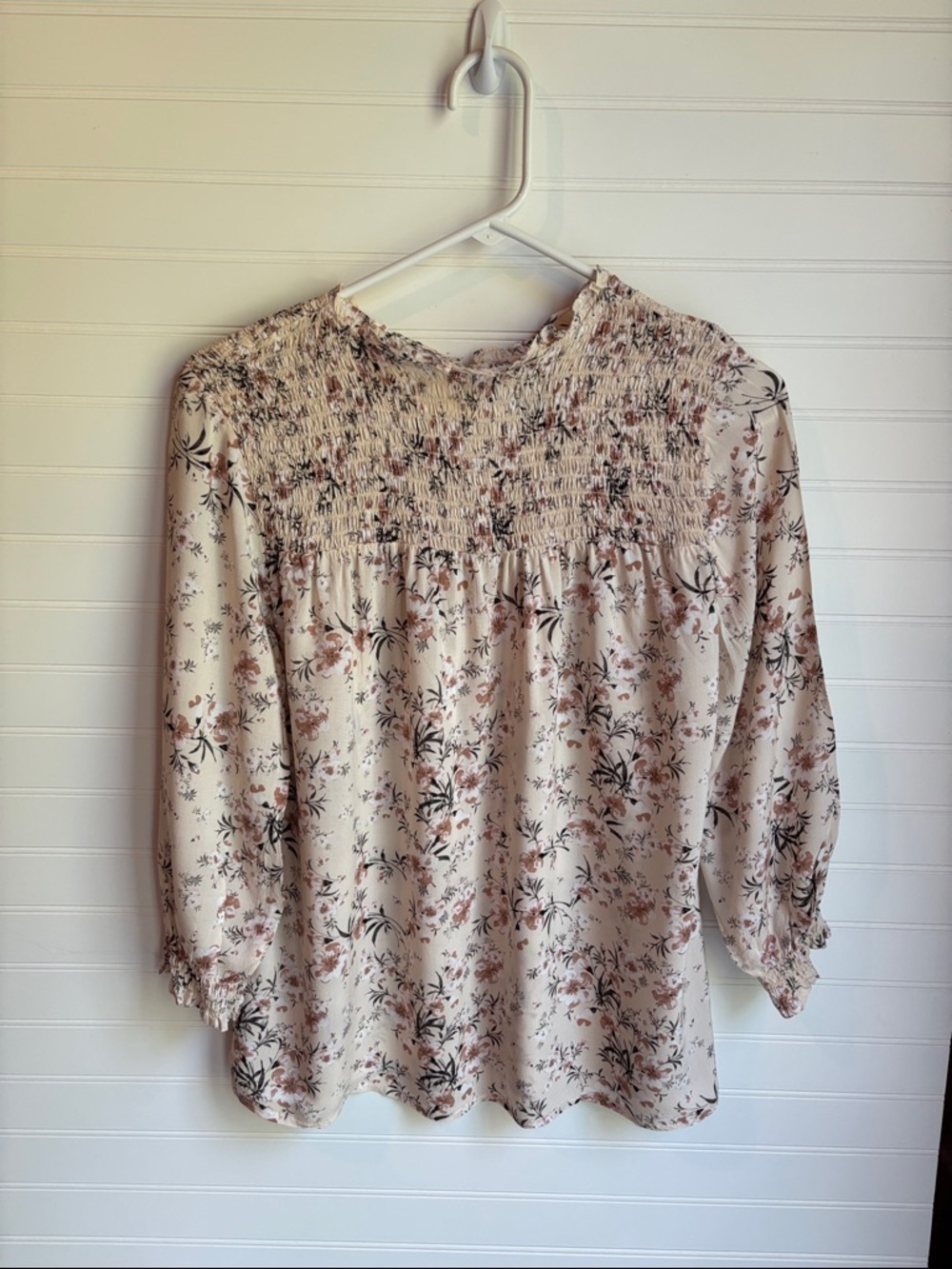 Floral Smocked Yoke Blouse - Cream Pink